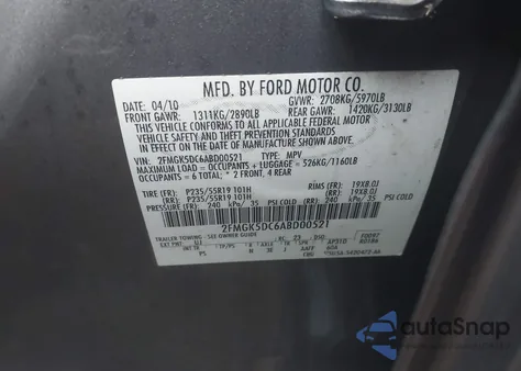 2010 Ford Flex Limited z USA, uszkodzony, nr VIN 2FMGK5DC6ABD00521